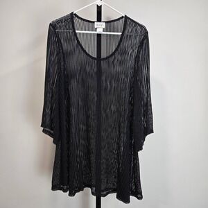 Jordan Taylor Black Mesh Knit Sheer V Neck Tunic Top Witchy Fairy Whimsygoth XL